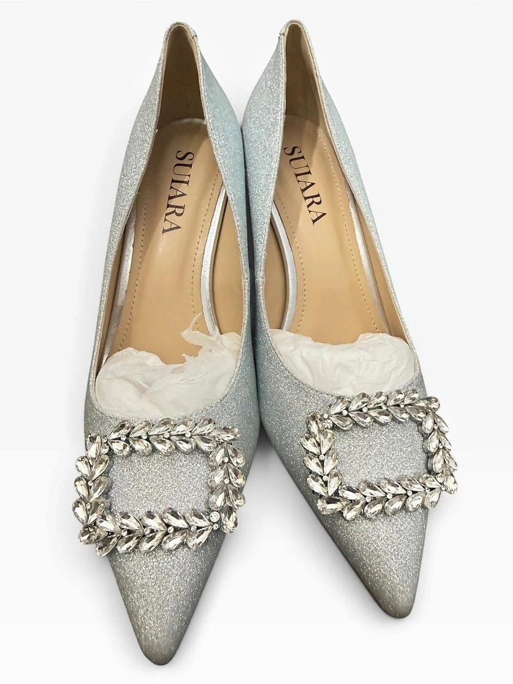 Suiara Crystal Embellished Heels Silver US 7 New - Picture 1 of 8
